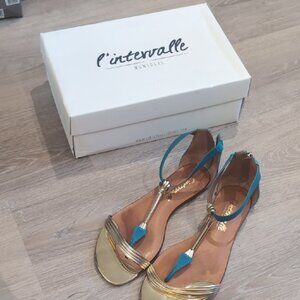 LINTERVALLE Gold and Teal Sandals